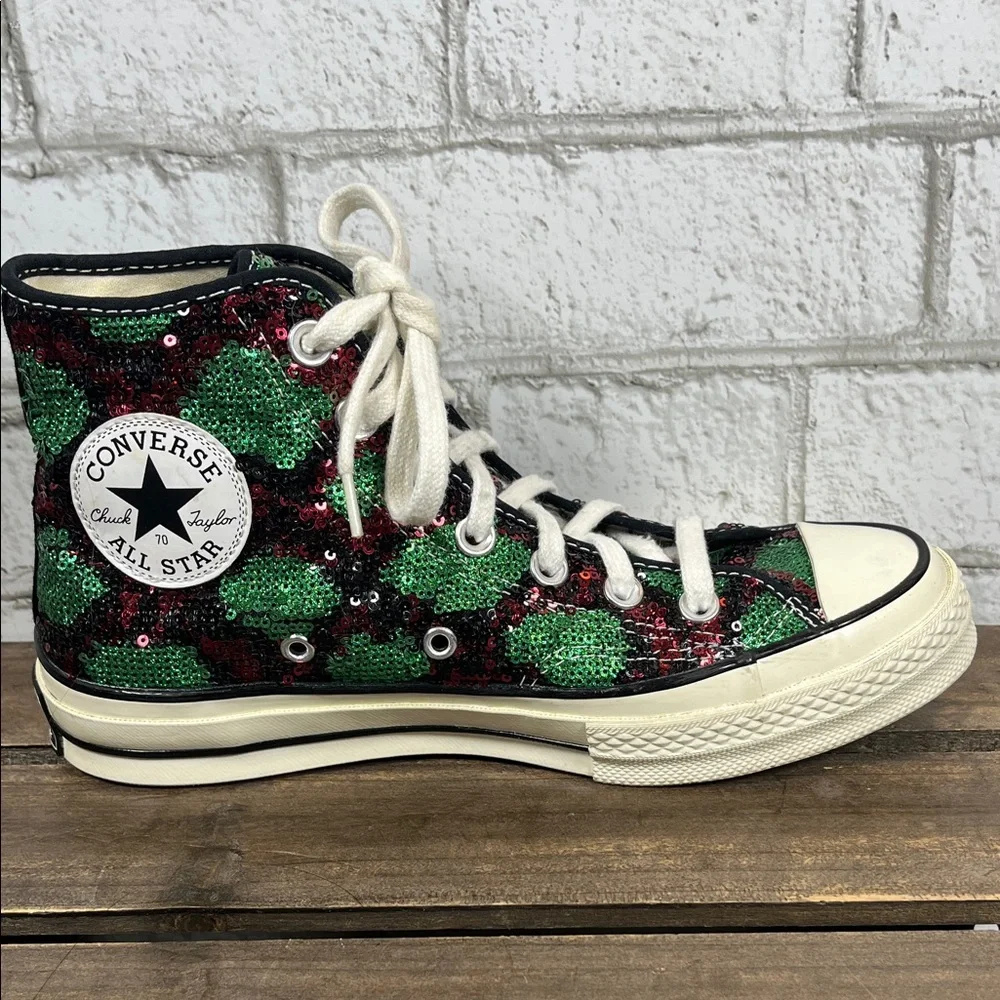 Converse All Star 70 hi snake pattern w/Red & Green Sequins Sneakers M 5.5 W 7.5 - Picture 6 of 10